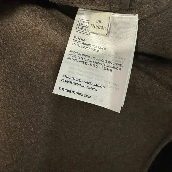 TOTEME NWT Structured Waist Jacket Chocolate Breasted Double Faced Wool 36 Brown